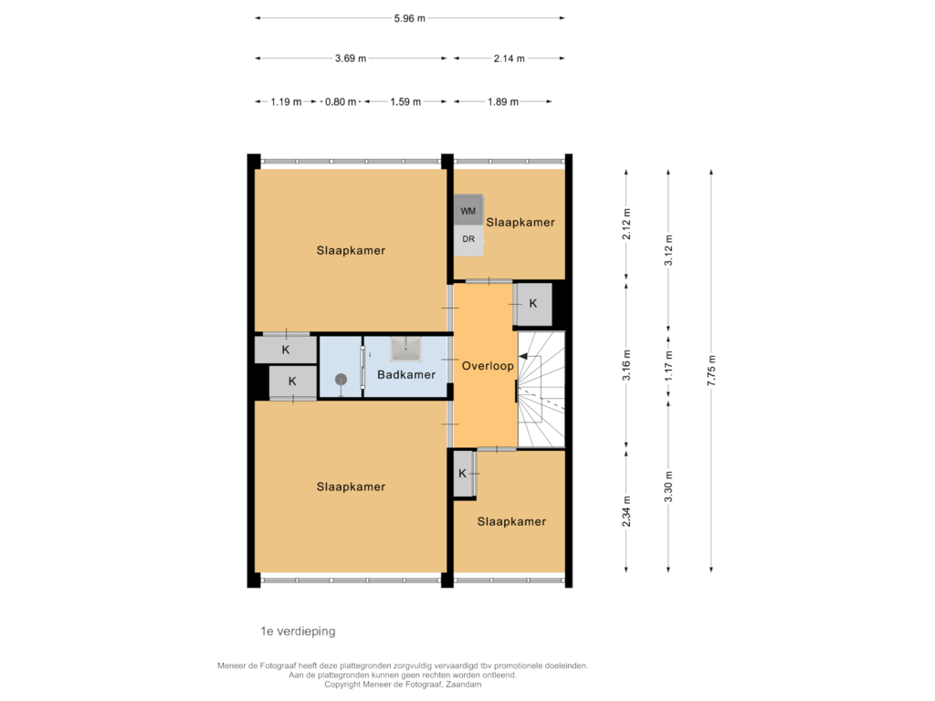 View floorplan of 1e verdieping of Prinses Christinalaan 113