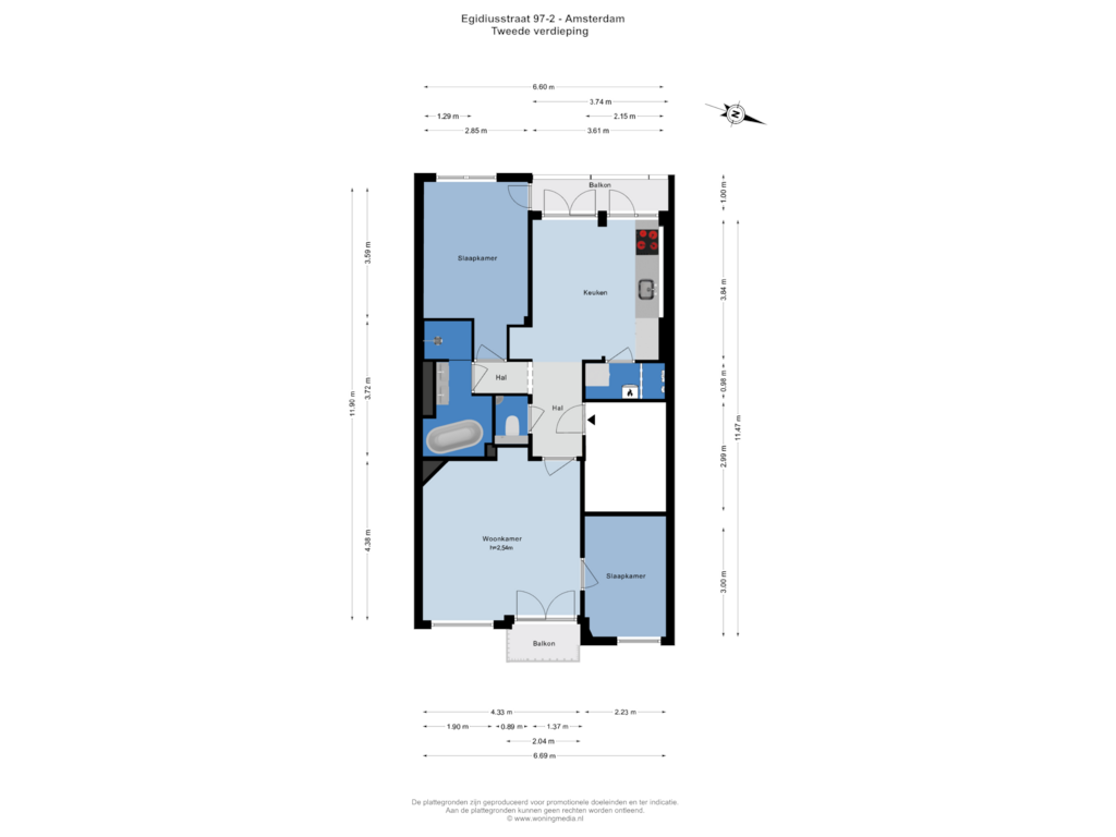 Bekijk plattegrond van Tweede verdieping van Egidiusstraat 97-2