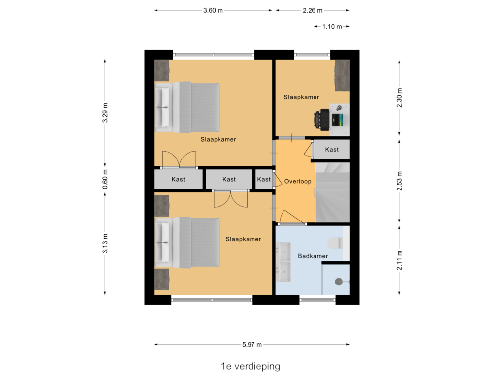 View floorplan of 1e verdieping of Holbeekstraat 16