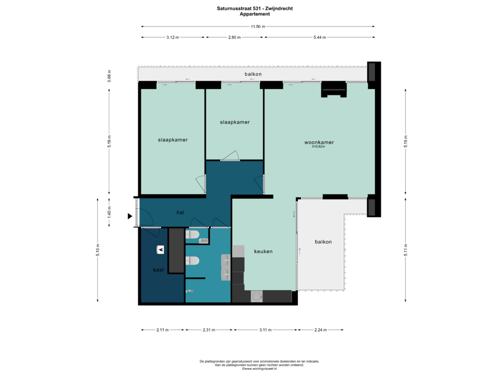 View floorplan of APPARTEMENT of Saturnusstraat 531