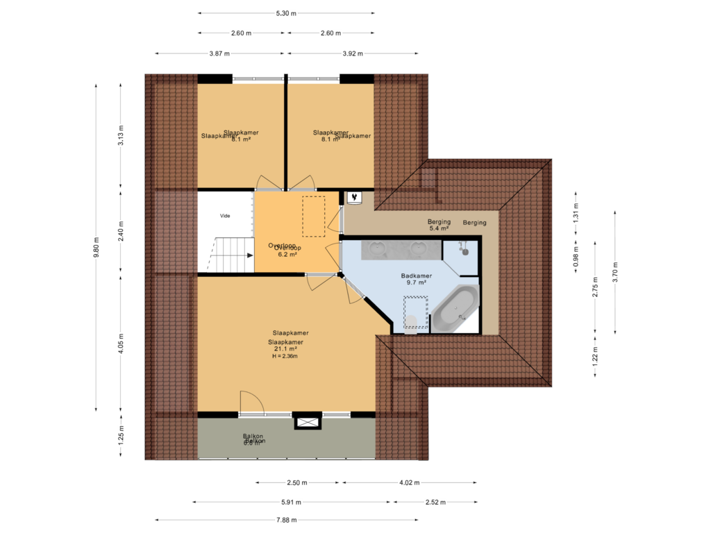 View floorplan of 1e Verdieping of Witrugspecht 43