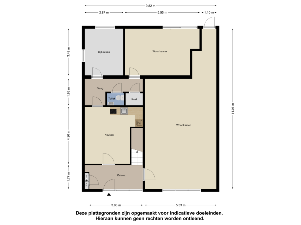 Bekijk plattegrond van Begane Grond van Vogelstraat 15-B