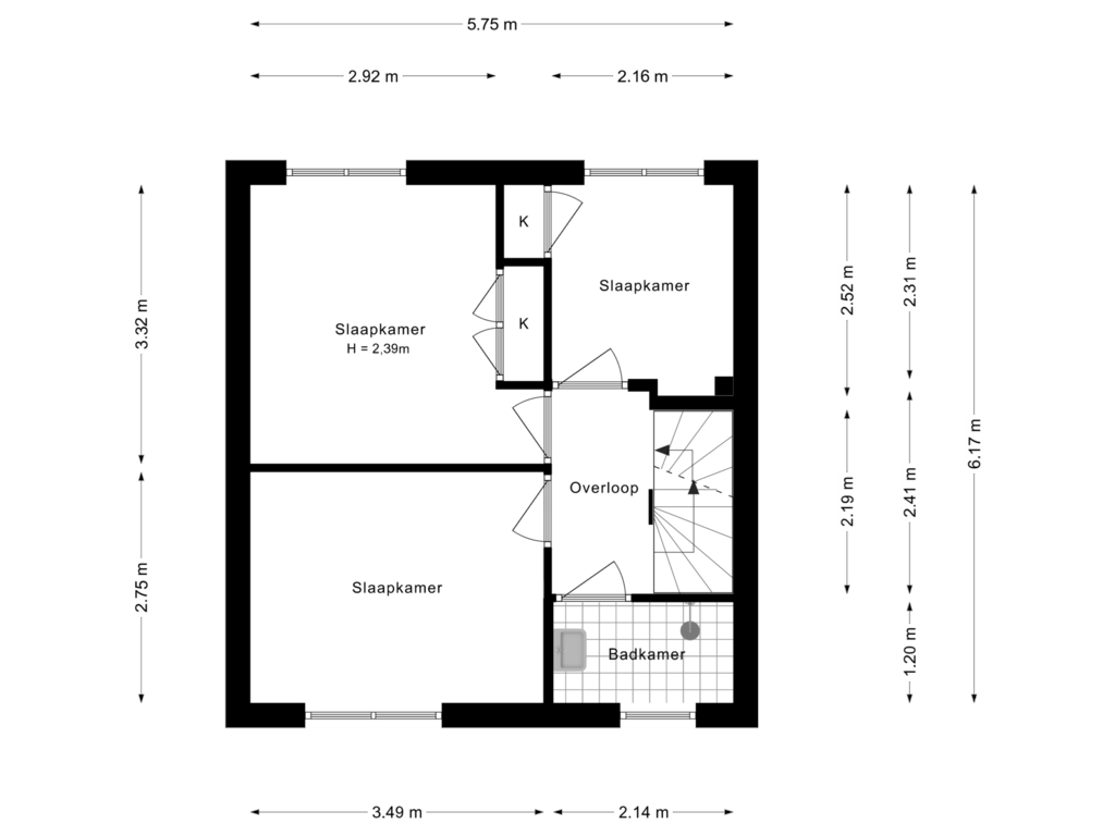 View floorplan of 1e Verdieping of Hendrik Mandestraat 11