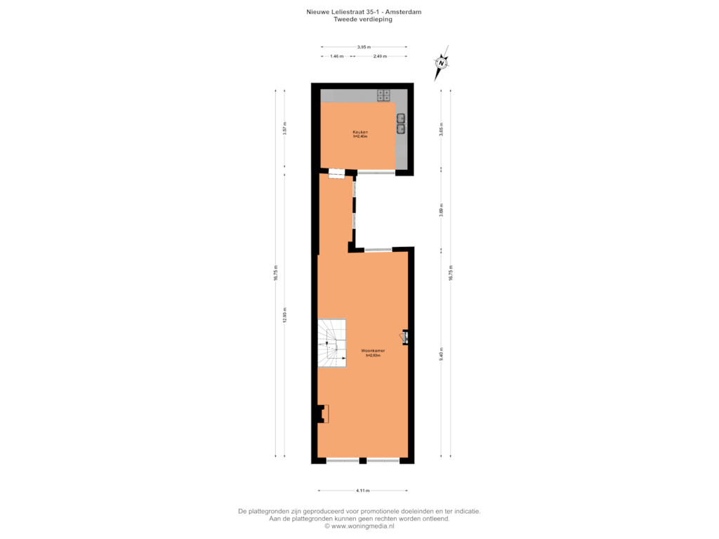 Bekijk plattegrond van Tweede verdieping van Nieuwe Leliestraat 35-1