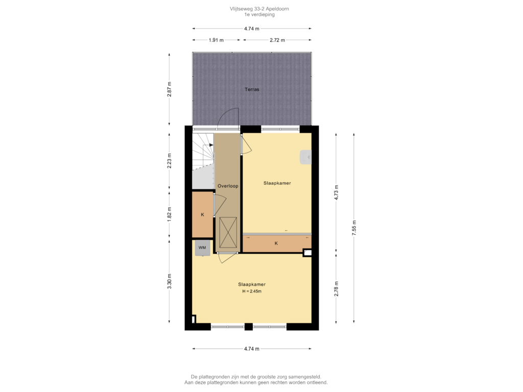 View floorplan of 1e verdieping of Vlijtseweg 33-2