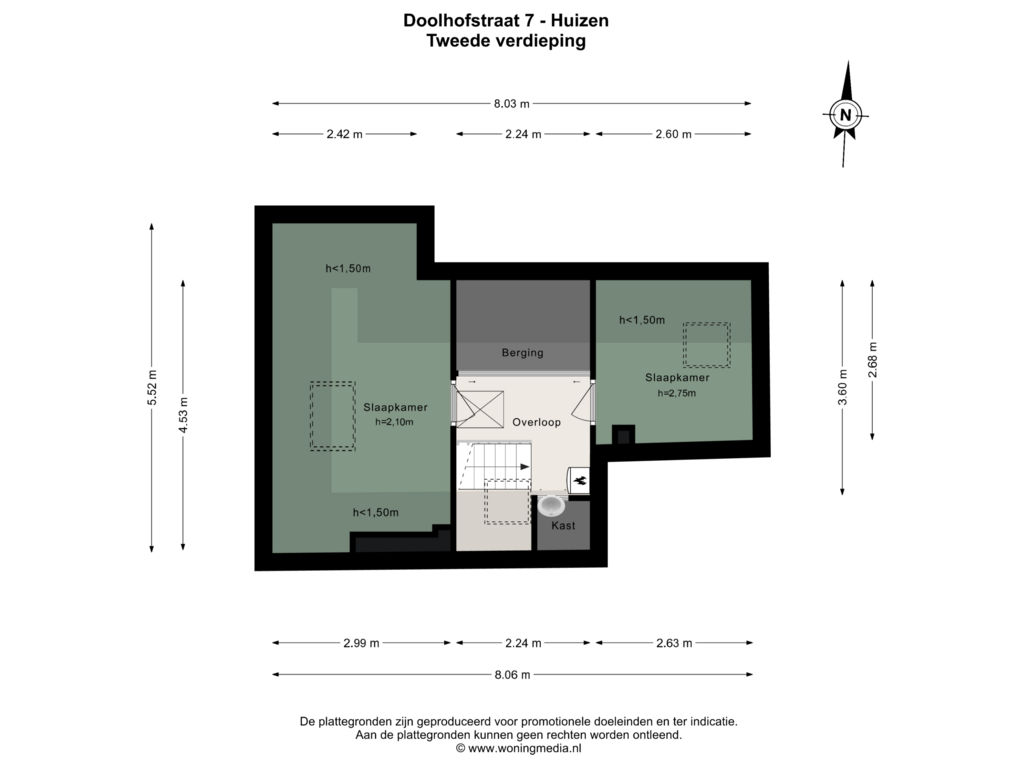 Bekijk plattegrond van Tweede verdieping van Doolhofstraat 7