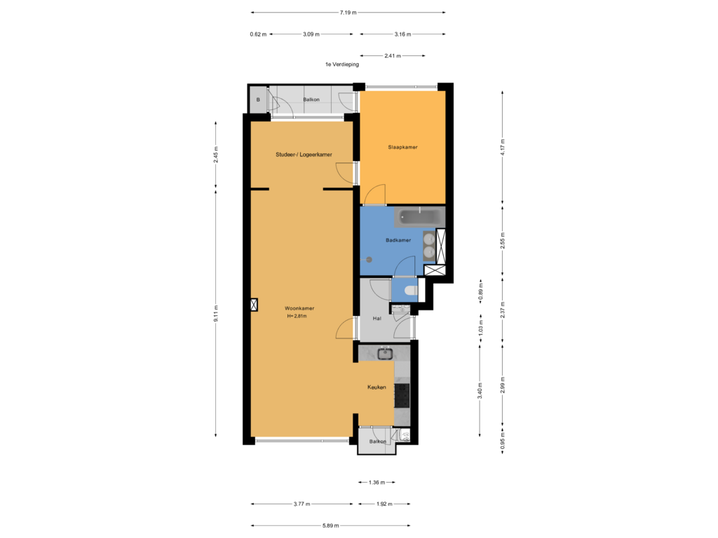 Bekijk plattegrond van 1e Verdieping van Louise Henriëttestraat 66