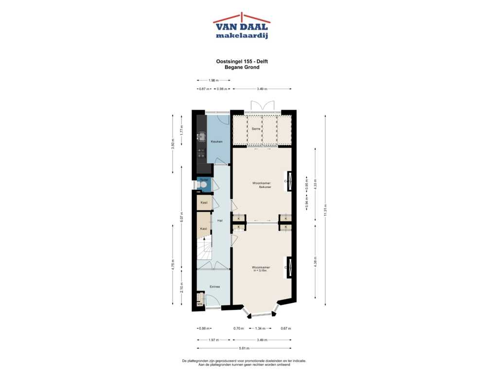 Bekijk plattegrond van Begane grond van Oostsingel 155