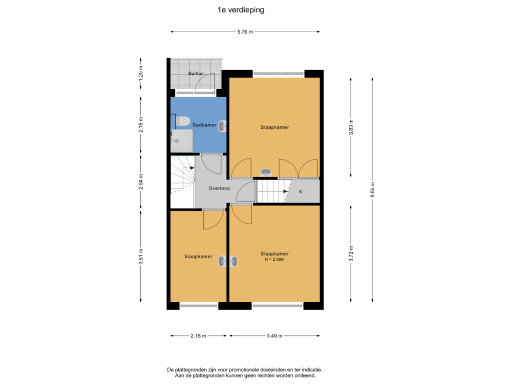 View floorplan of 1e verdieping of Gelderselaan 70