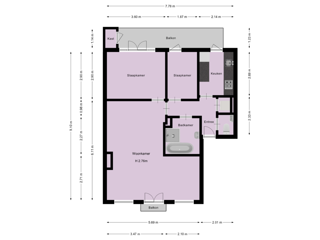 View floorplan of Etage of De Clercqstraat 54-2