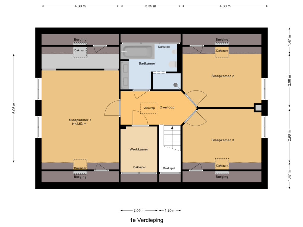 View floorplan of 1e Verdieping of Gravenstraat 27