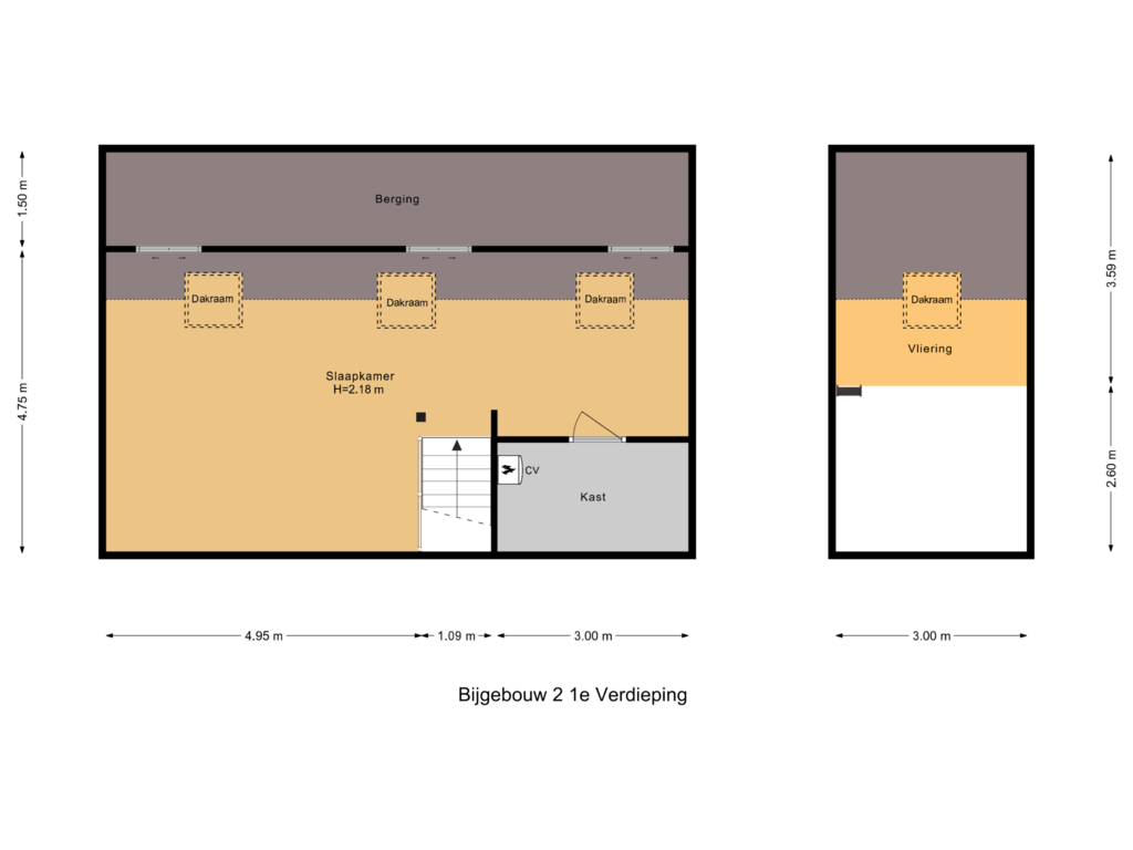 View floorplan of Bijgebouw 2 1e Verdieping of Gravenstraat 27