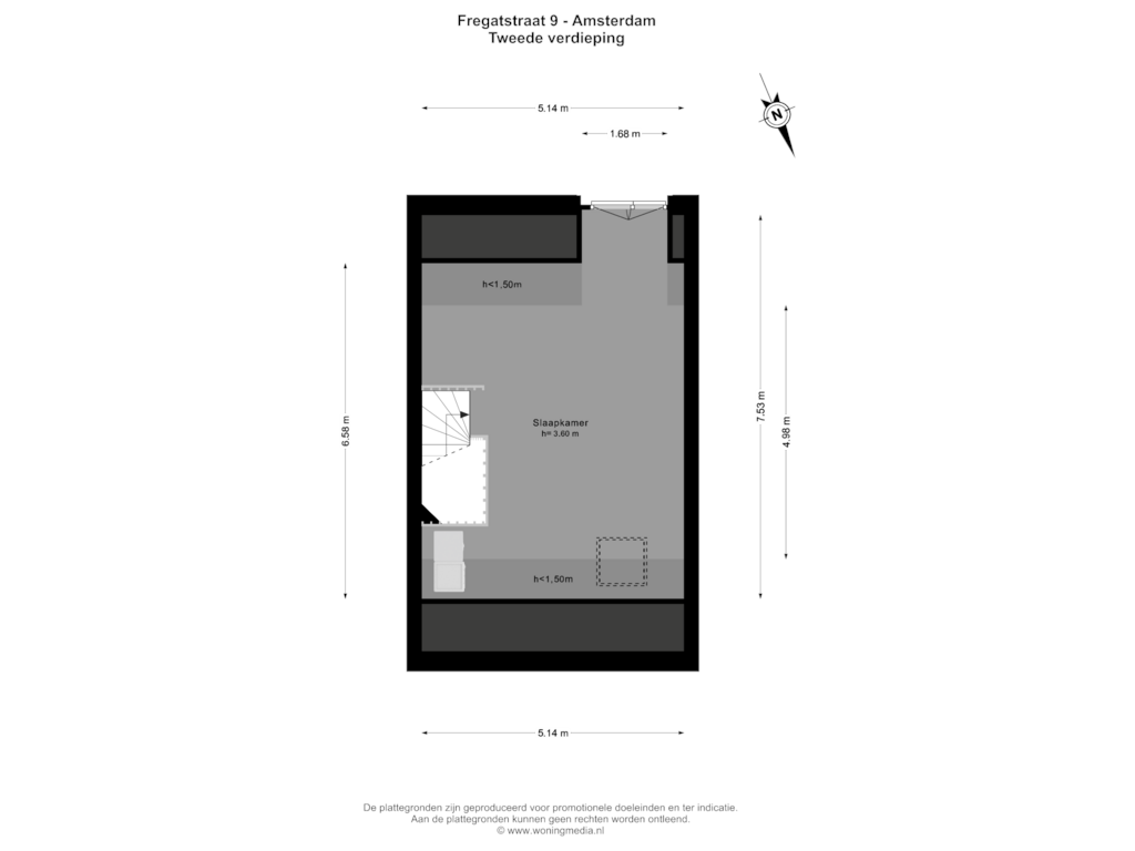 View floorplan of Tweede verdieping of Fregatstraat 9