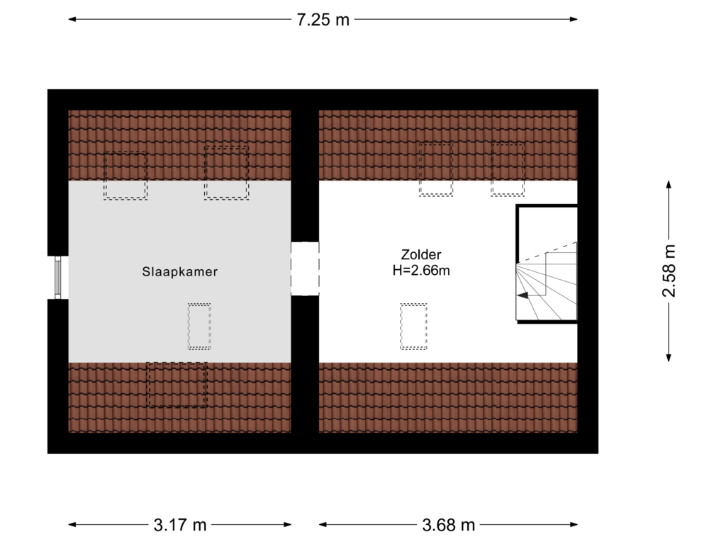 View floorplan of 3e Verdieping of Adriaen van der Doeslaan 35-B