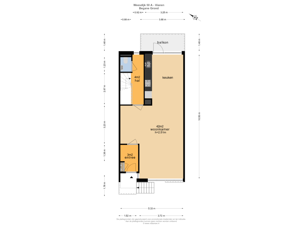 Bekijk plattegrond van BEGANE GROND van Weesdijk 50-A