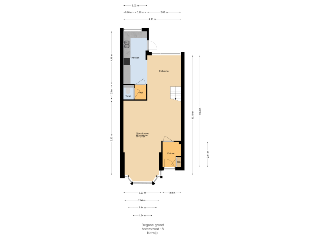 Bekijk plattegrond van Begane grond van Asterstraat 18