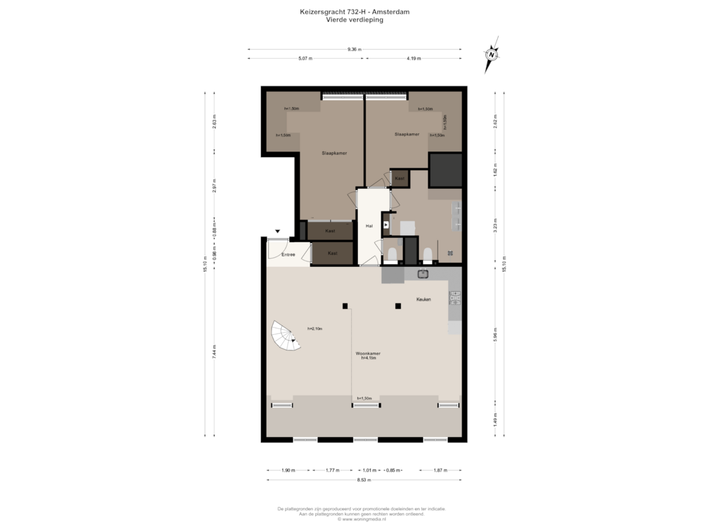 Bekijk plattegrond van Vierde verdieping van Keizersgracht 732-H