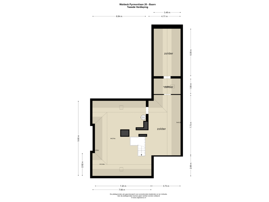 Bekijk plattegrond van TWEEDE VERDIEPING van Waldeck Pyrmontlaan 20