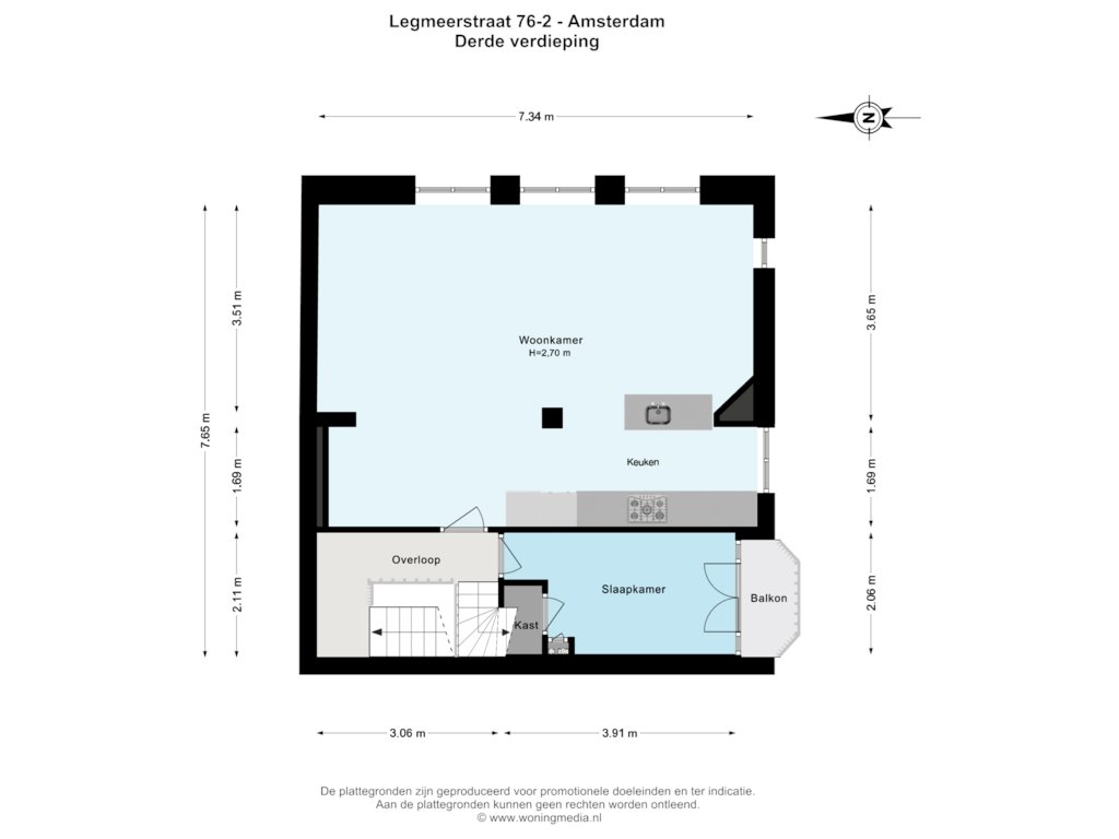 Bekijk plattegrond van Derde verdieping van Legmeerstraat 76-2