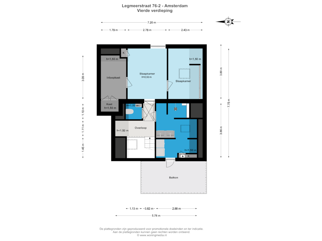 Bekijk plattegrond van Vierde verdieping van Legmeerstraat 76-2