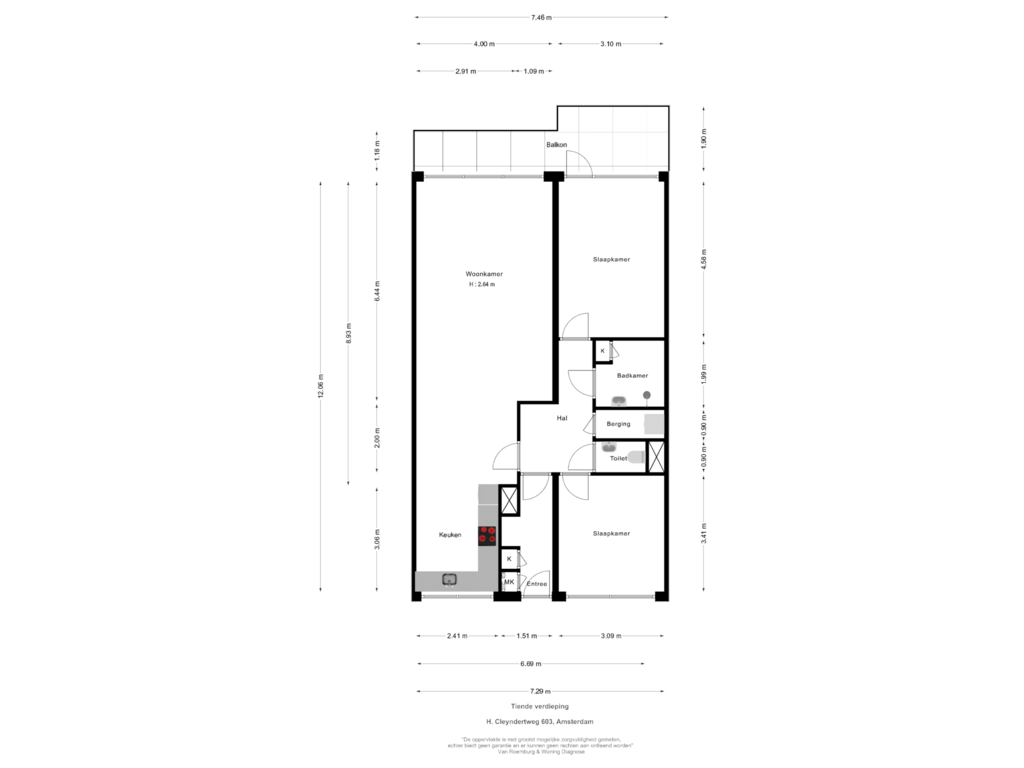 View floorplan of Tiende verdieping of H. Cleyndertweg 603