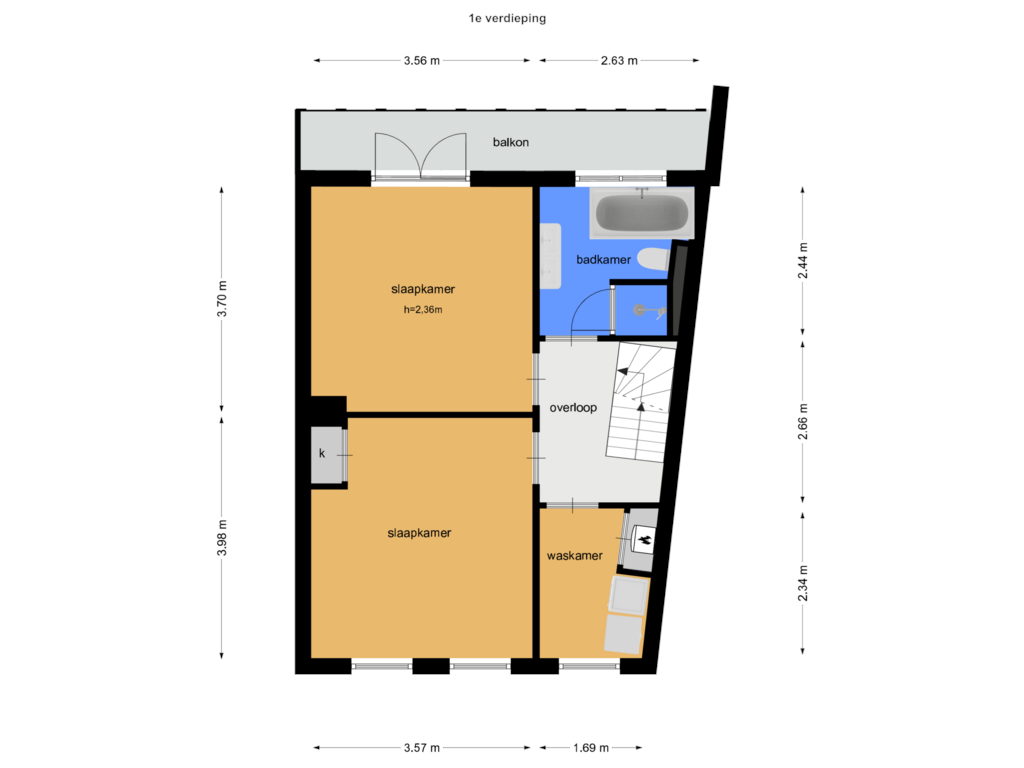 View floorplan of 1e of Cattenhagestraat 65