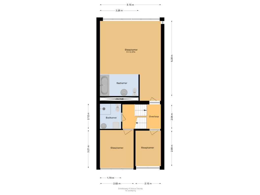 View floorplan of 1e verdieping of Smedenweg 47