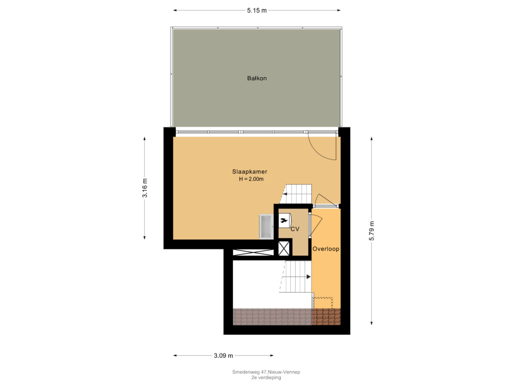 View floorplan of 2e verdieping of Smedenweg 47