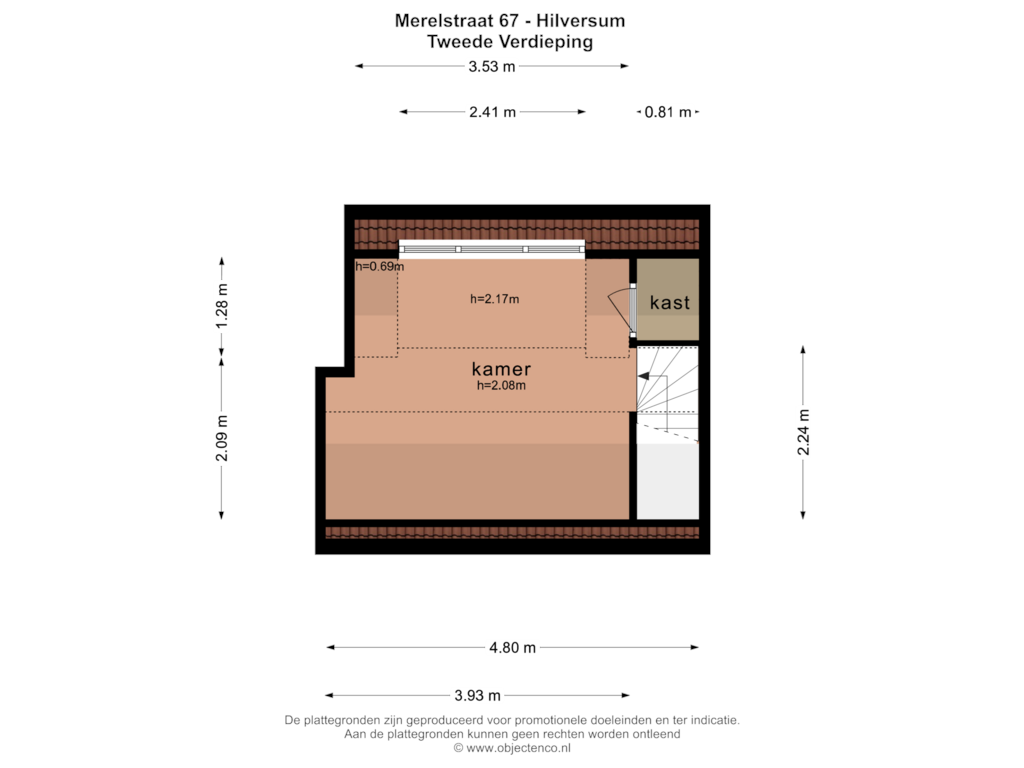 Bekijk plattegrond van TWEEDE VERDIEPING van Merelstraat 67