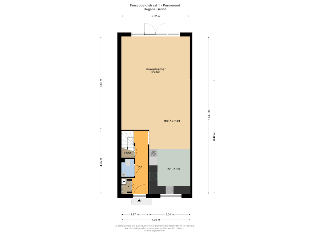 Bekijk plattegrond van BEGANE GROND van Frescobaldistraat 1