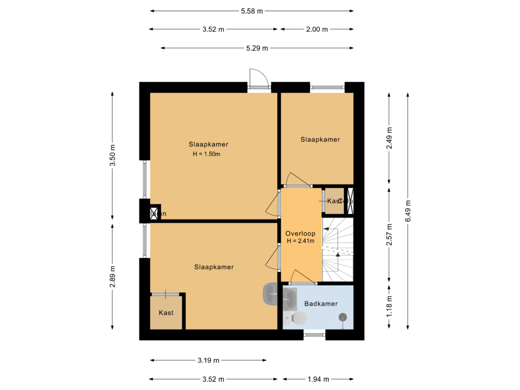 View floorplan of Eerste verdieping of van Lenneplaan 65