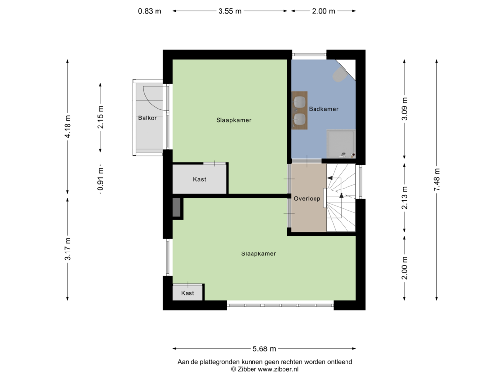 View floorplan of Eerste verdieping of Reigersweg 120-7