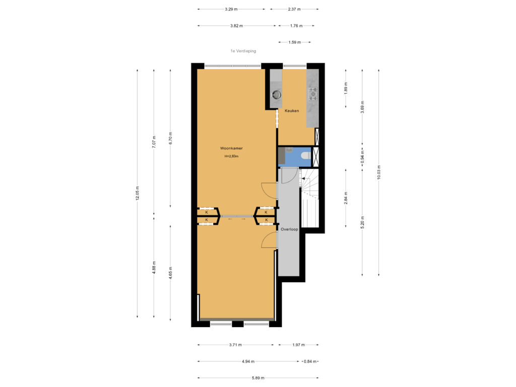 Bekijk plattegrond van 1e Verdieping van Amsterdamsestraat 17