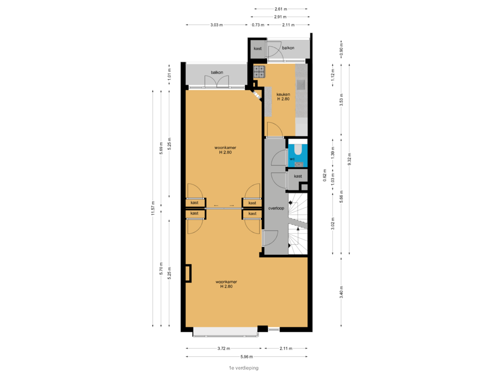 Bekijk plattegrond van 1e verdieping van Stalpertstraat 17