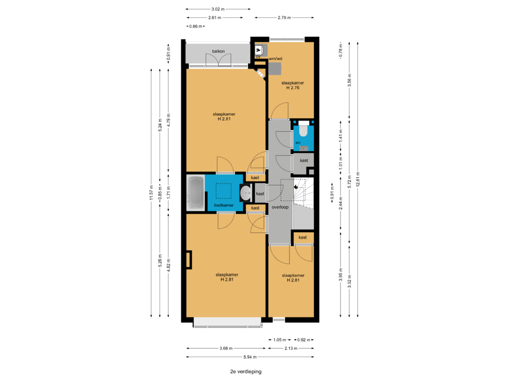 Bekijk plattegrond van 2e verdieping van Stalpertstraat 17