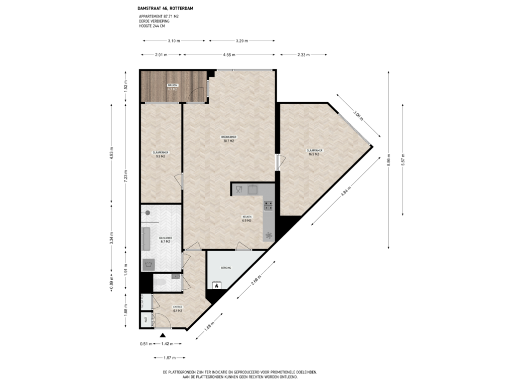 Bekijk plattegrond van 3e verdieping van Damstraat 46