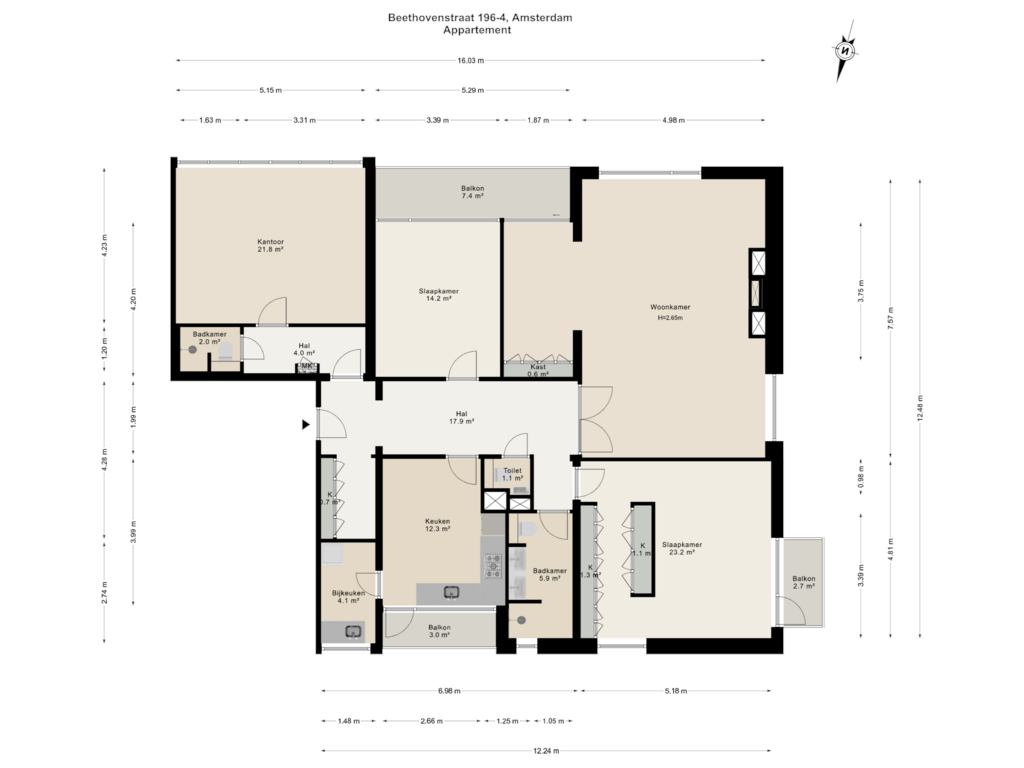 Bekijk plattegrond van Appartement van Beethovenstraat 196-4