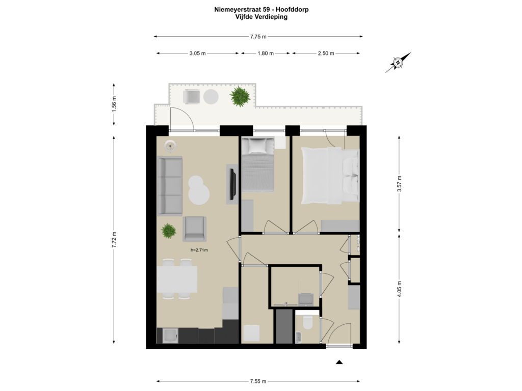 View floorplan of VIJFDE VERDIEPING of Niemeyerstraat 59