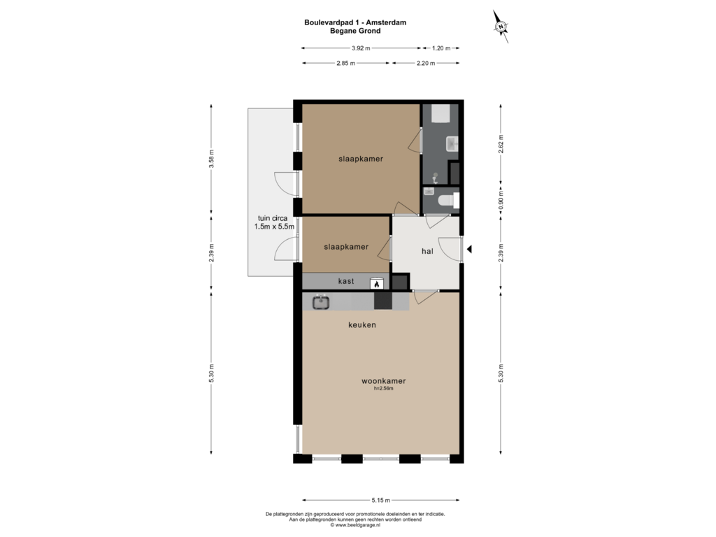 Bekijk plattegrond van BEGANE GROND van Boulevardpad 1