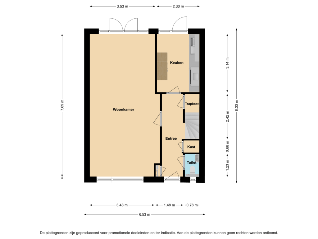 View floorplan of Begane grond of Saturnusstraat 43