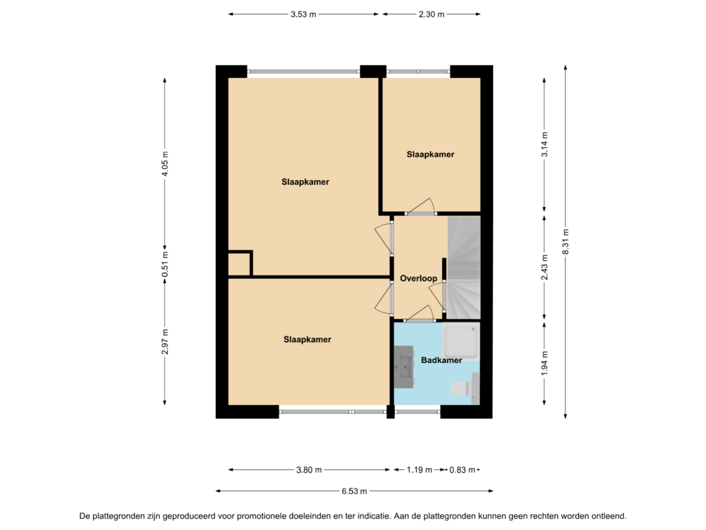 View floorplan of 1e verdieping of Saturnusstraat 43