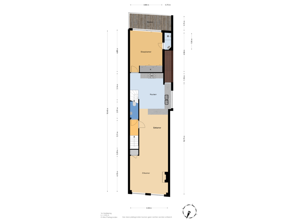 Bekijk plattegrond van 1e Verdieping van Prinsegracht 122-A