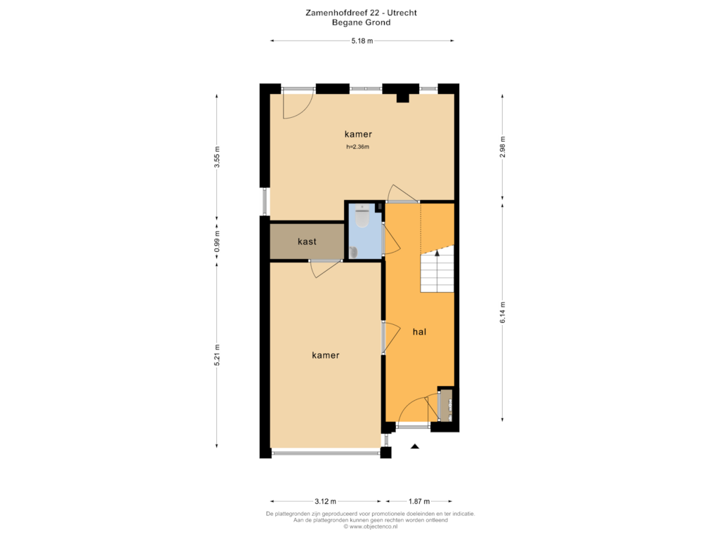 Bekijk plattegrond van BEGANE GROND van Zamenhofdreef 22