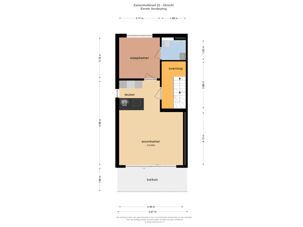 Bekijk plattegrond van EERSTE VERDIEPING van Zamenhofdreef 22