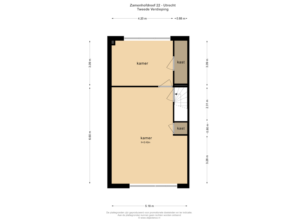 Bekijk plattegrond van TWEEDE VERDIEPING van Zamenhofdreef 22