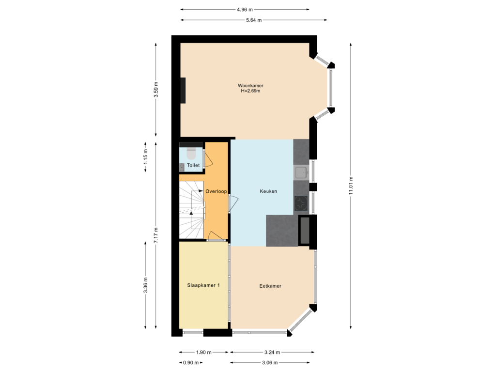 Bekijk plattegrond van Eerste woonlaag van Voltaplein 36