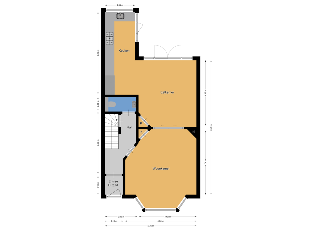 Bekijk plattegrond van Begane grond van J.H. van 't Hoffweg 38