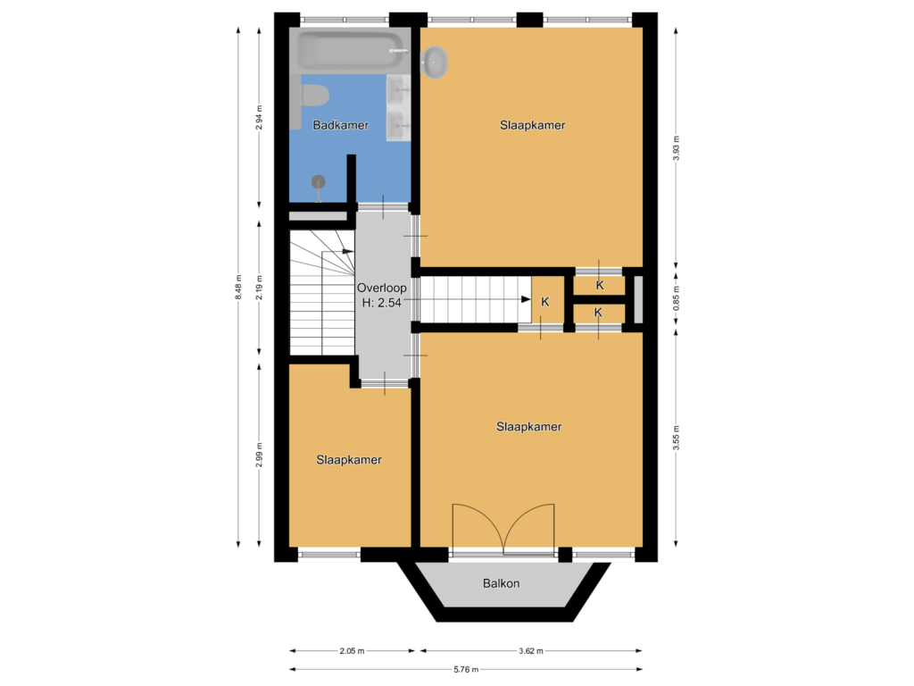 Bekijk plattegrond van Eerste verdieping van J.H. van 't Hoffweg 38