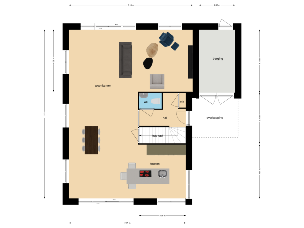 Bekijk plattegrond van Begane grond van Niels Bohrstraat 4