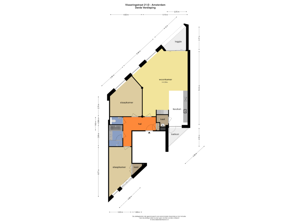 Bekijk plattegrond van Derde Verdieping van Visseringstraat 21-D